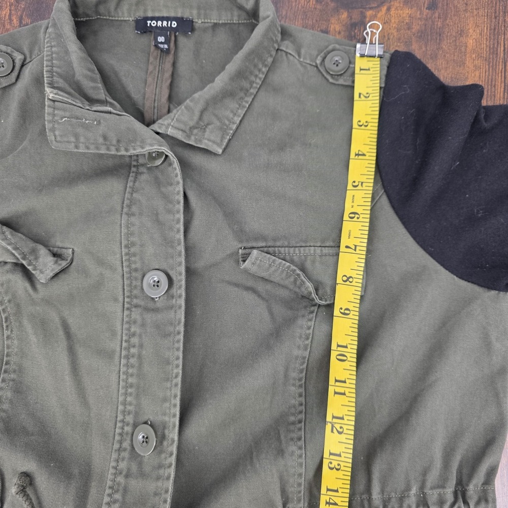 Torrid Military Shirt Jacket Olive Drab‎ Green Utility Black Sleeves Womens 00 - Picture 6 of 7